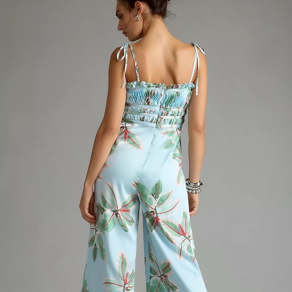 NWT Anthropologie  Hutch Ruched Blue Floral Jumpsuit 10 - Picture 4 of 8